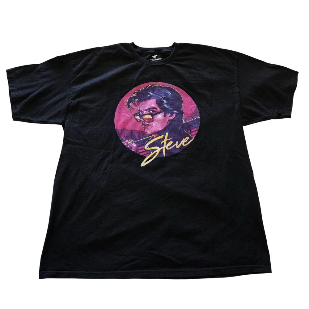 TeeFury Black Retro "Steve" Graphic T-Shirt Stranger Things XL 100% Cotton USA